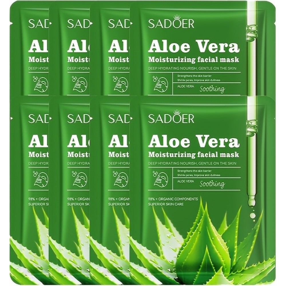 8er Pack Aloe Vera Tuchmasken feuchtigkeitsspendend und straffend mit Hyalurons&auml;ure alkoholfrei