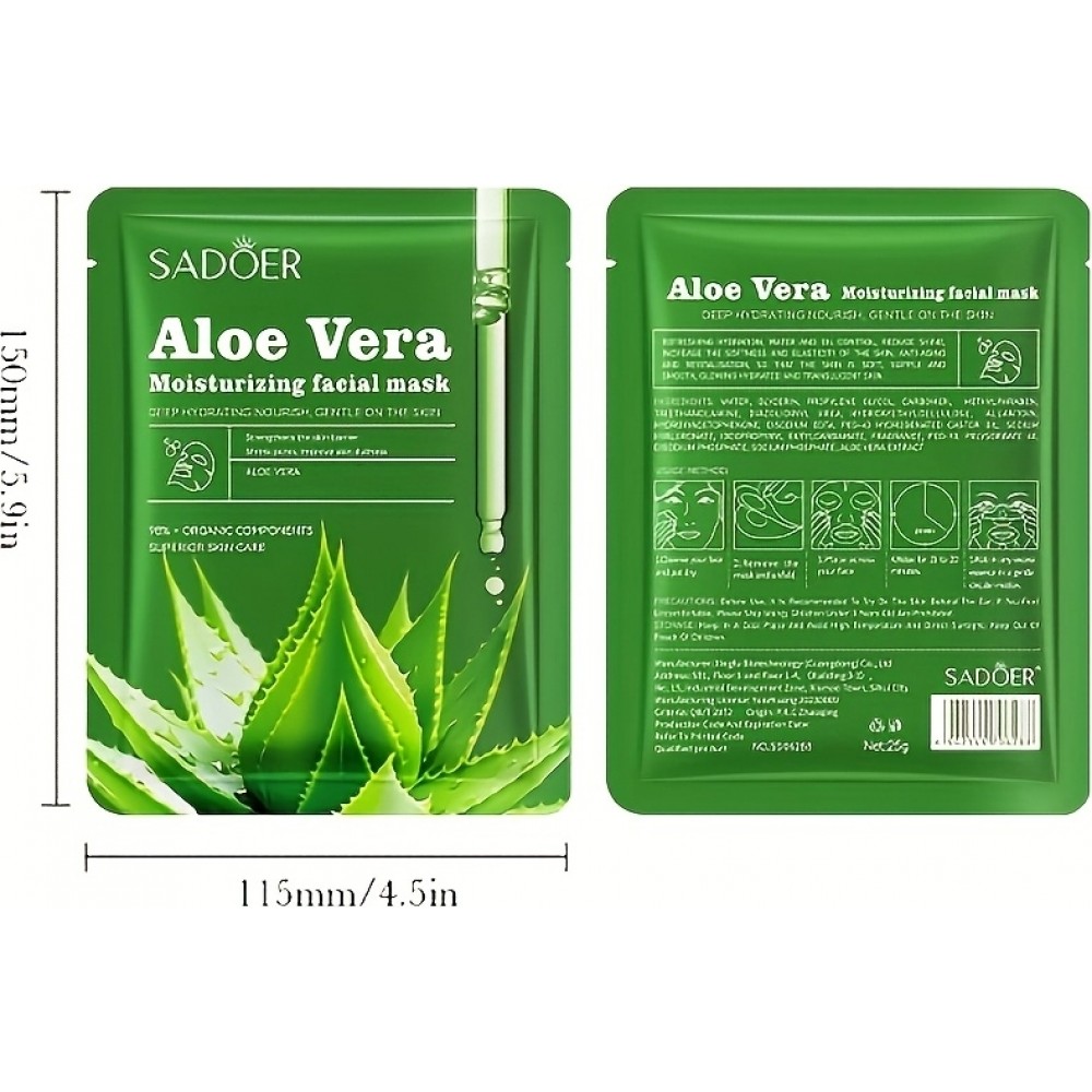 8er Pack Aloe Vera Tuchmasken feuchtigkeitsspendend und straffend mit Hyalurons&auml;ure alkoholfrei