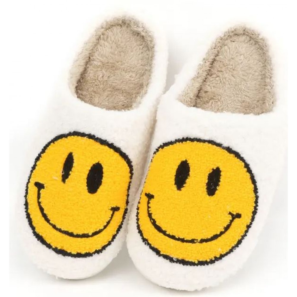 Kuschelig warme Winterpantoffeln Smiley - Grösse 37-38 - Weiss/gelb