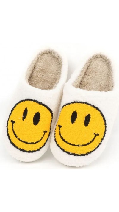 Kuschelig warme Winterpantoffeln Smiley - Grösse 37-38 - Weiss/gelb