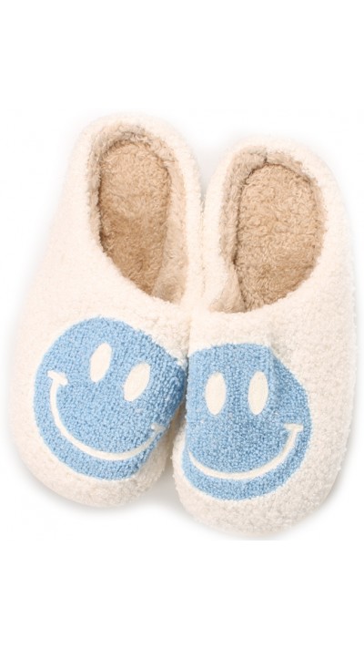 Kuschelig warme Winterpantoffeln Smiley - Grösse 37-38 - Weiss/blau