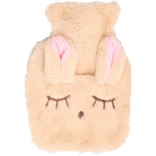 Kleine mini Wärmeflasche mit niedlicher Hasen Hülle mit weichem Fell - Beige