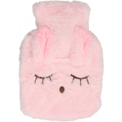 Kleine mini Wärmeflasche mit niedlicher Hasen Hülle mit weichem Fell - Rosa