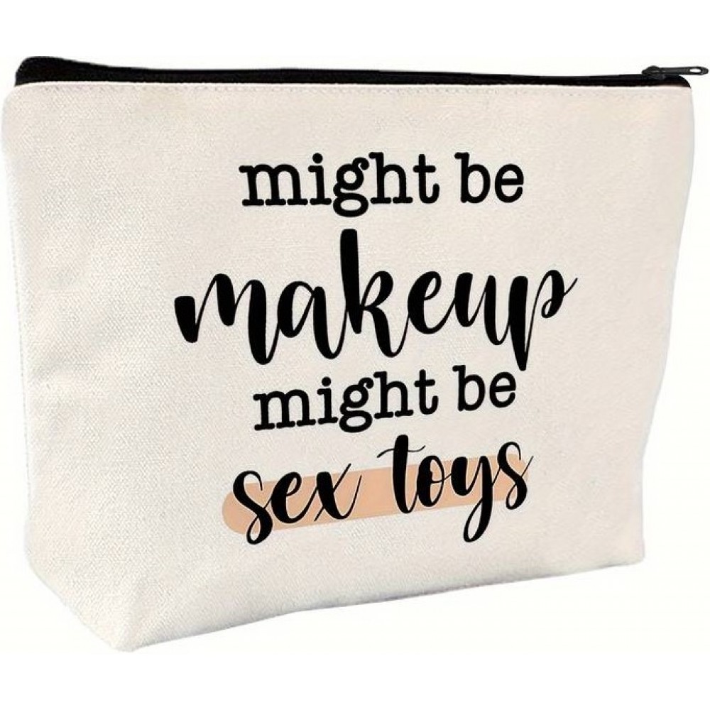 Kleine universelle Make-up oder Accessoires Tasche mit lustigem Text - Hellbeige