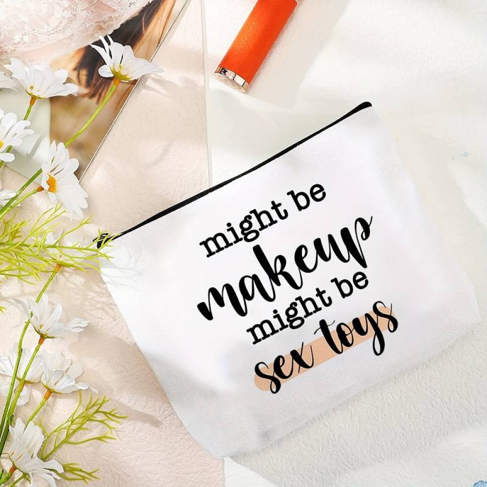 Kleine universelle Make-up oder Accessoires Tasche mit lustigem Text - Hellbeige