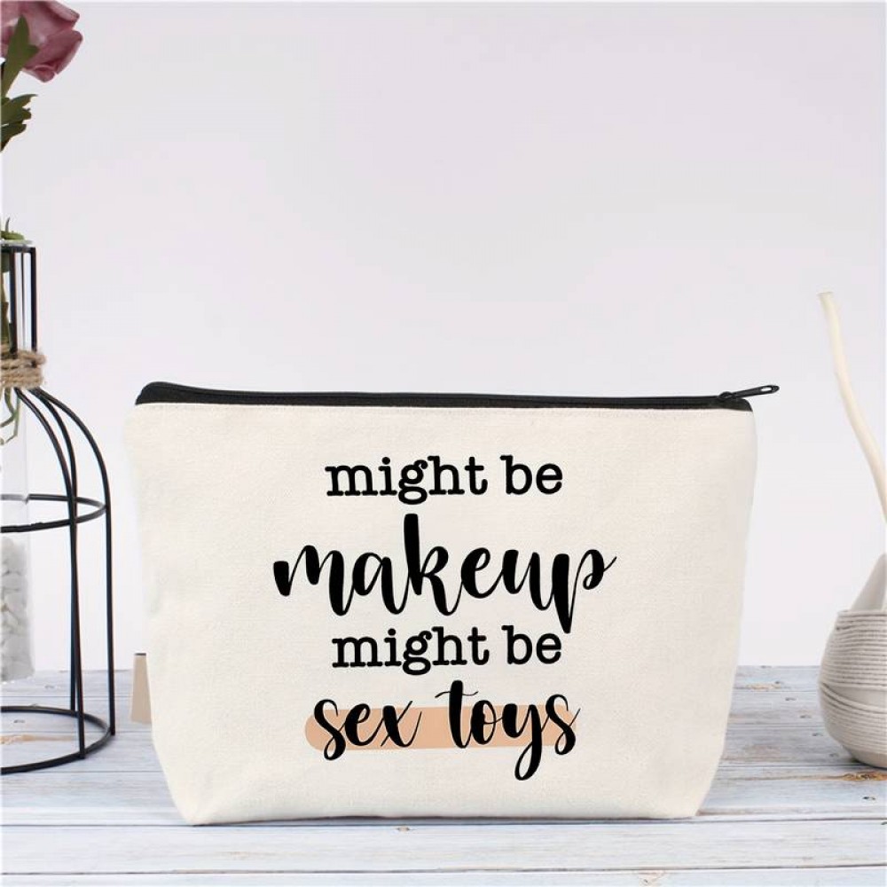 Kleine universelle Make-up oder Accessoires Tasche mit lustigem Text - Hellbeige