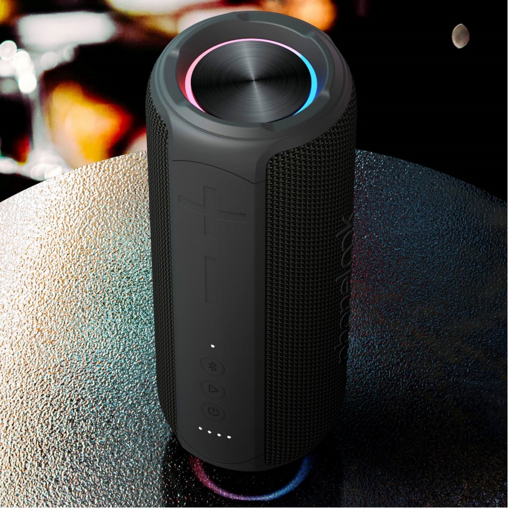 PhoneLook Soundbox LED - Tragbare kabellose Bluetooth Lautsprecher wasserdicht mit LED Beleuchtung (12W, USB-C)