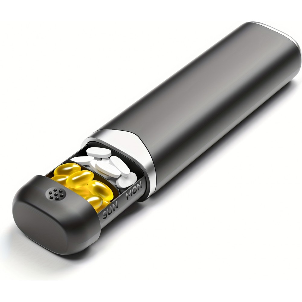 Woche Pillendose tragbar 7 Tage kompakte Medikamenten-Dispenser - Schwarz