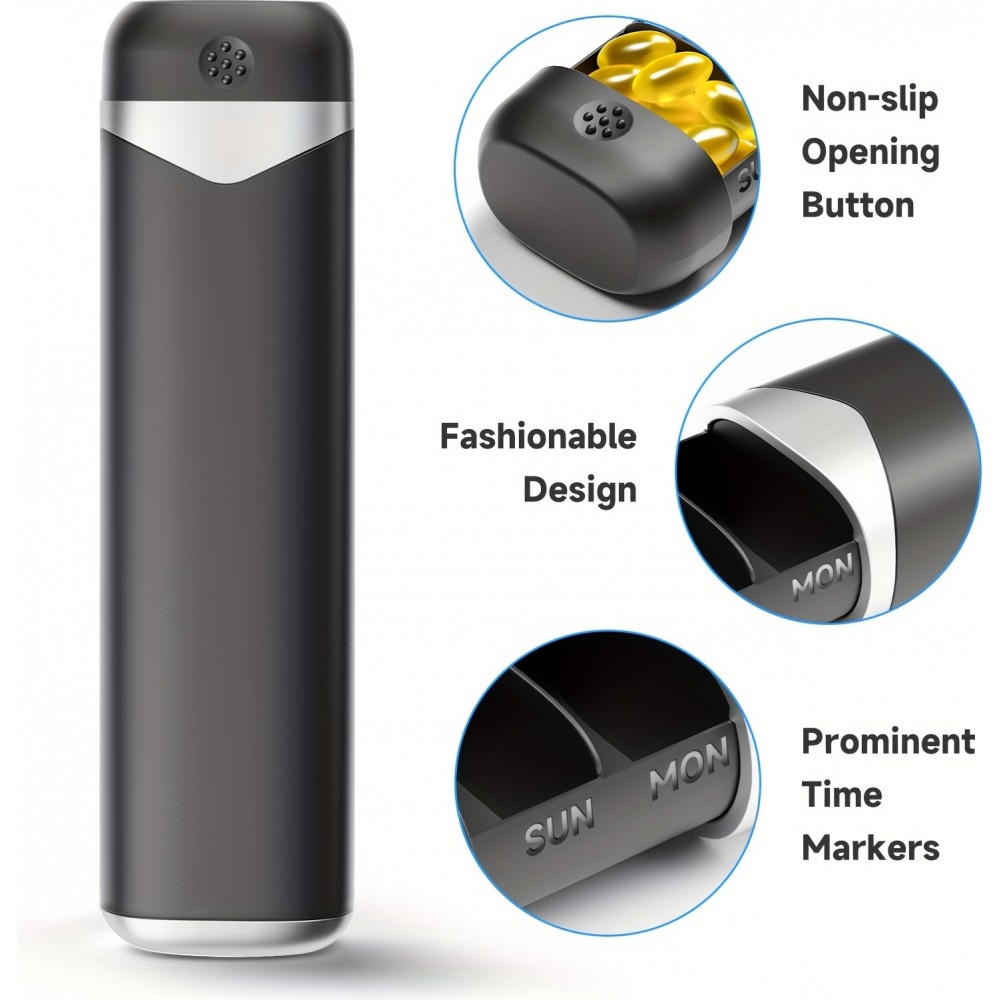 Woche Pillendose tragbar 7 Tage kompakte Medikamenten-Dispenser - Schwarz