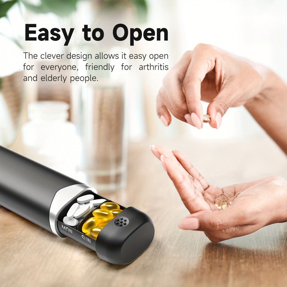 Woche Pillendose tragbar 7 Tage kompakte Medikamenten-Dispenser - Schwarz