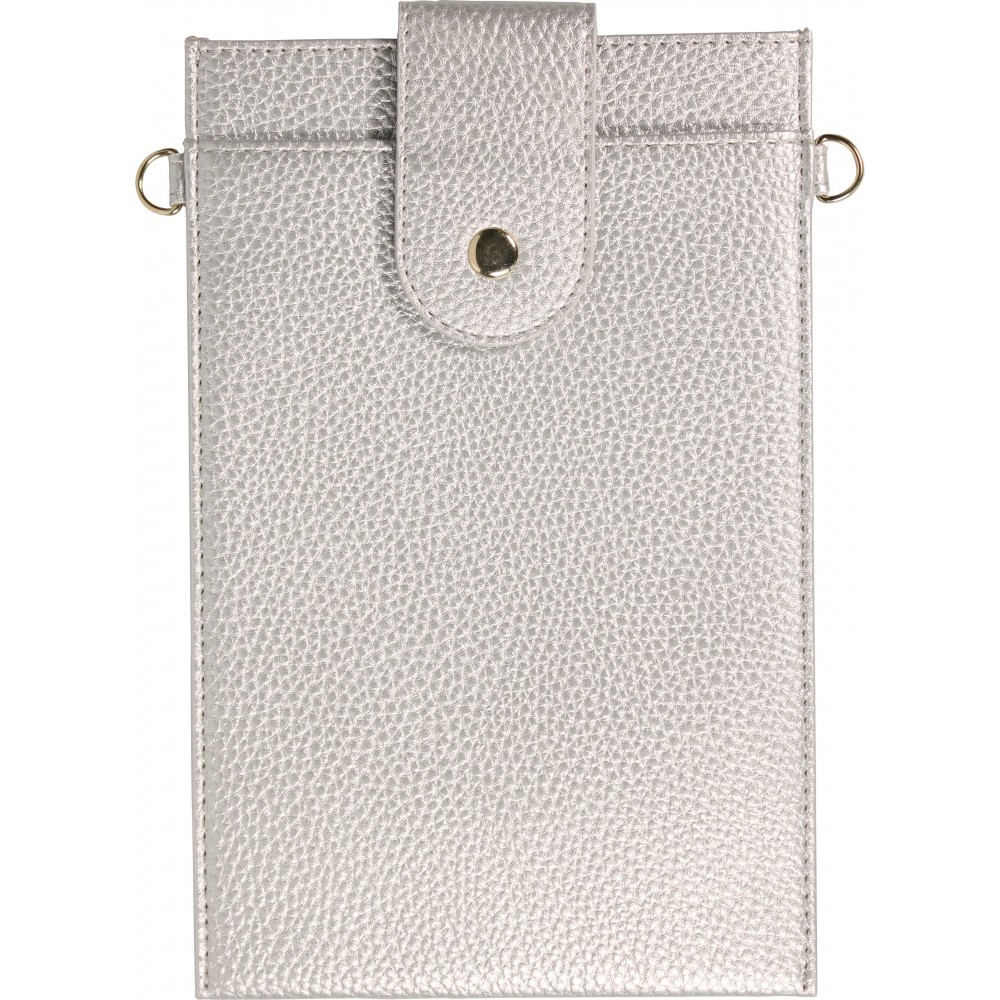 Elegante universelle Smartphone Umhängetasche aus veganem Leder inkl. Umhängegurt aus Leder (vegan) - Silber