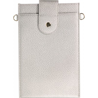 Elegante universelle Smartphone Umhängetasche aus veganem Leder inkl. Umhängegurt aus Leder (vegan) - Silber