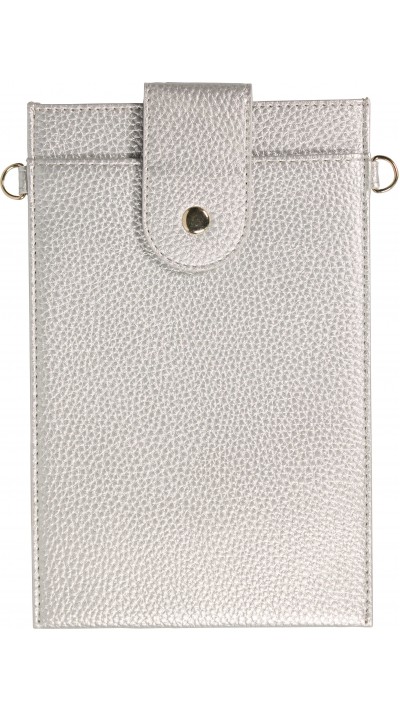 Pochette à bandoulière universelle pour smartphone en cuir végétal avec lanière en cuir (végétal) - Argent