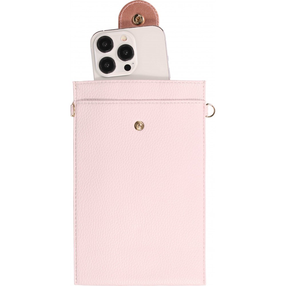Elegante universelle Smartphone Umhängetasche aus veganem Leder inkl. Umhängegurt aus Leder (vegan) - Hellviolett