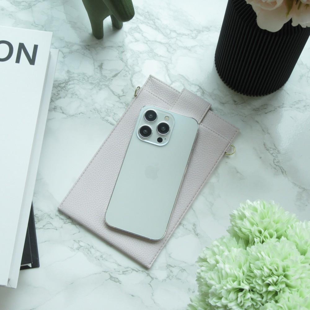 Elegante universelle Smartphone Umhängetasche aus veganem Leder inkl. Umhängegurt aus Leder (vegan) - Hellviolett