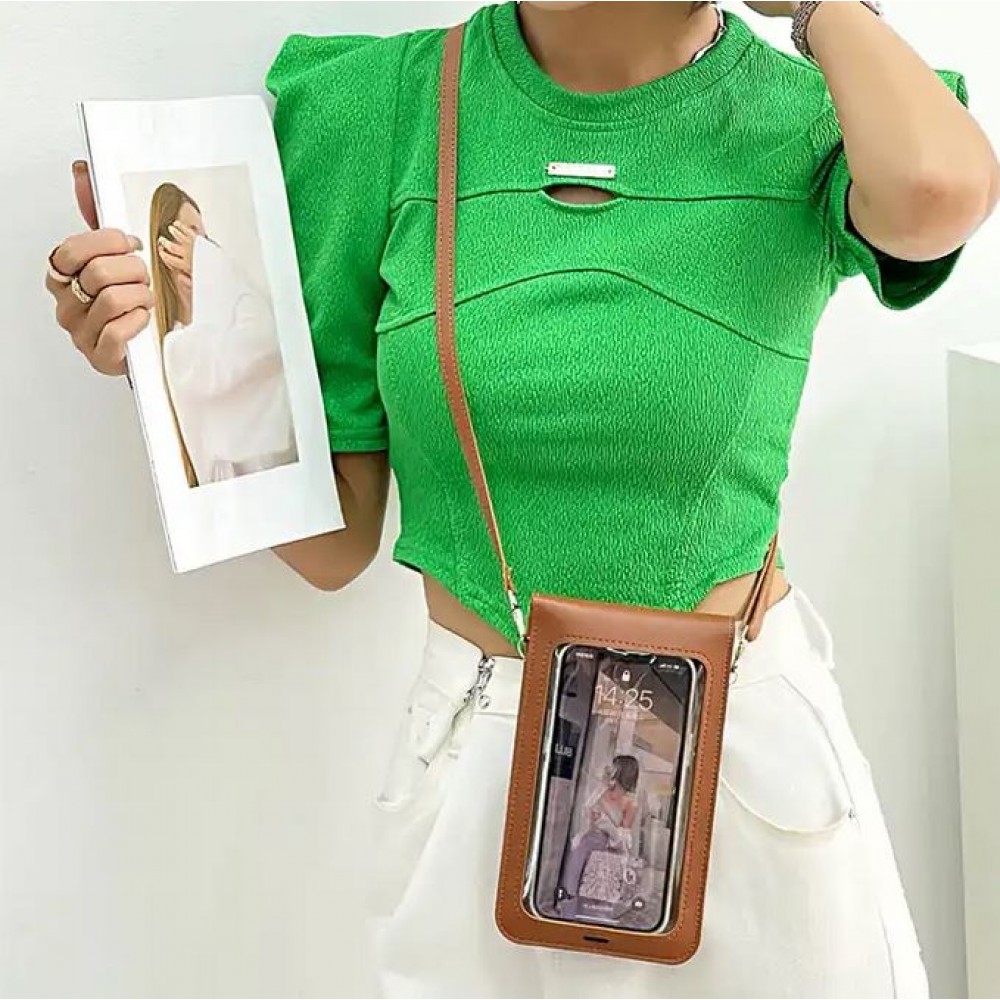 Pochette bandoulière pour téléphone et accessoire avec fenêtre transparente - Noir
