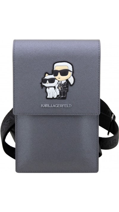 Karl Lagerfeld Universaltasche/Tasche aus Kunstleder mit geprägtem Karl-Logo und Choupette, verstellbarem Riemen und integrierten Kartenfächern - Grau silbern