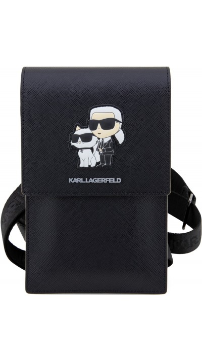Karl Lagerfeld Universaltasche/Tasche aus Kunstleder mit geprägtem Karl-Logo und Choupette, verstellbarem Riemen und integrierten Kartenfächern - Schwarz