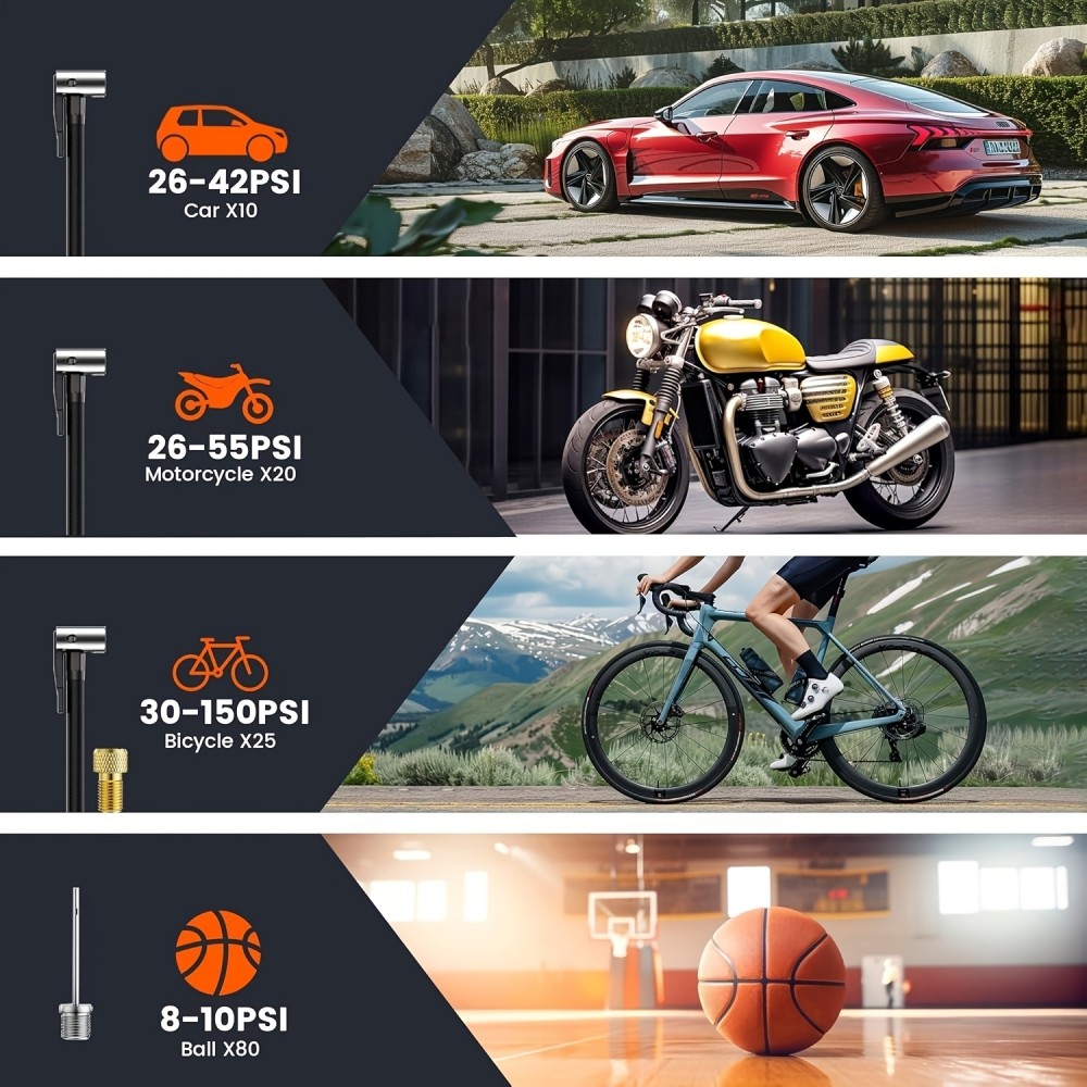 Tragbare Luftkompressor Reifenpumpe 150PSI mit Manometer LED Licht kabellos für Auto Motorrad Fahrrad