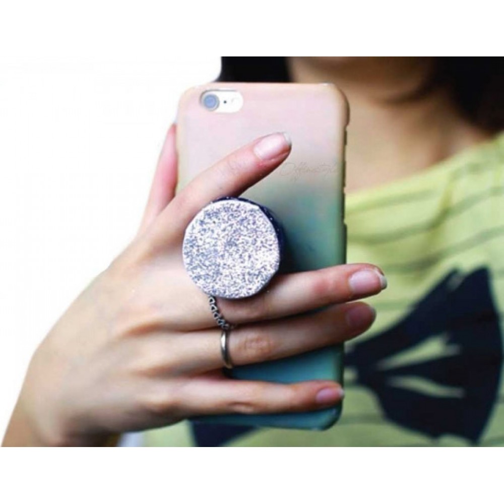 Pop Socket 3D Glitzer - Austauschbare Finger & Einhand Halterung für Smartphone / Tablets - Schwarz