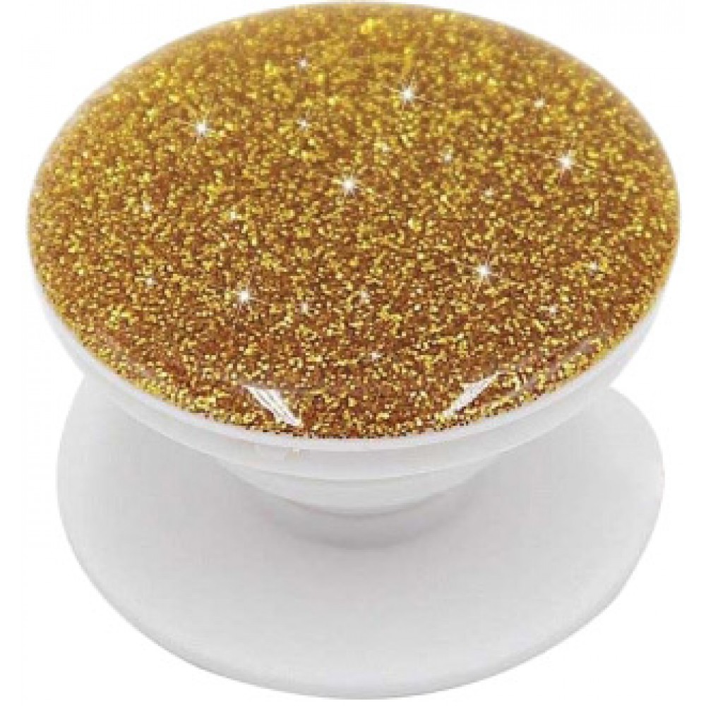 Pop Socket 3D Glitzer - Austauschbare Finger & Einhand Halterung für Smartphone / Tablets - Gold