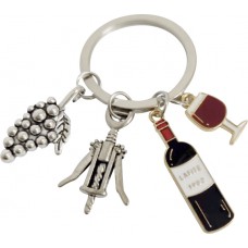 Schlüsselanhänger aus Metall Anhänger Flasche Weinglas und Weintraube - Silber