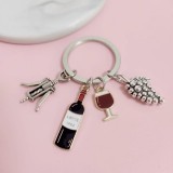 Schlüsselanhänger aus Metall Anhänger Flasche Weinglas und Weintraube - Silber