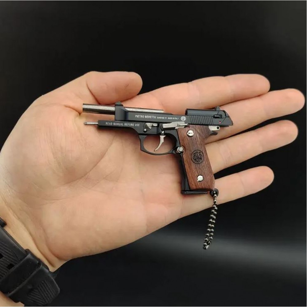 Ultra realistischer Premium Schlüsselanhänger Pistole Beretta mit Echtholzgriff (Farbe zufällig)