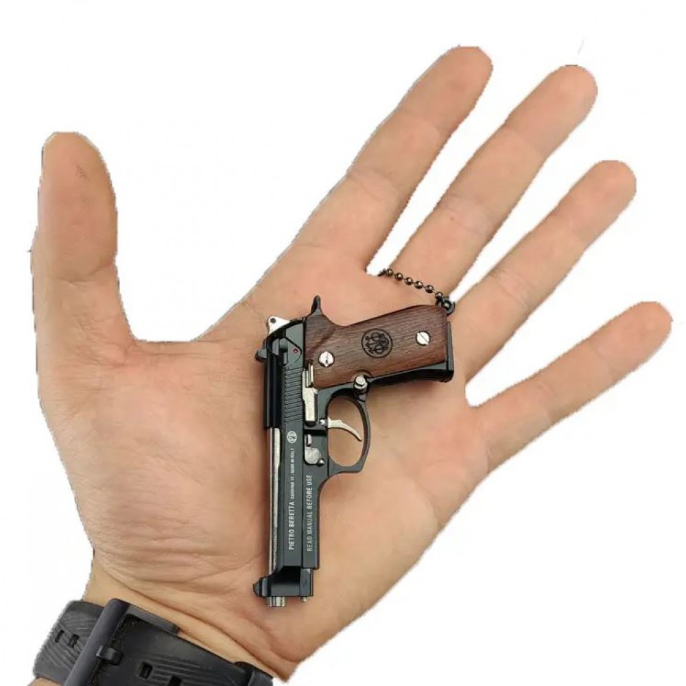 Ultra realistischer Premium Schlüsselanhänger Pistole Beretta mit Echtholzgriff (Farbe zufällig)