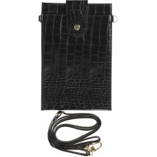 Elegante Universal-Smartphone- Tasche in luxuriöser Krokodil-Lederoptik mit Halsriemen - Schwarz
