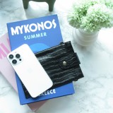 Elegante Universal-Smartphone- Tasche in luxuriöser Krokodil-Lederoptik mit Halsriemen - Schwarz