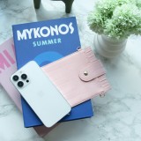 Elegante Universal-Smartphone- Tasche in luxuriöser Krokodil-Lederoptik mit Halsriemen - Rosa