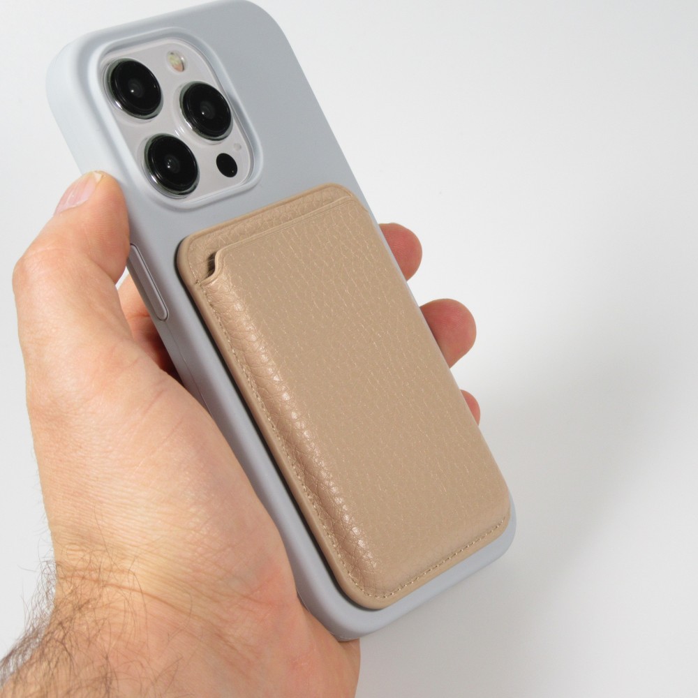 Portes-cartes MagSafe magnétique en cuir végan avec aiment fort - Beige