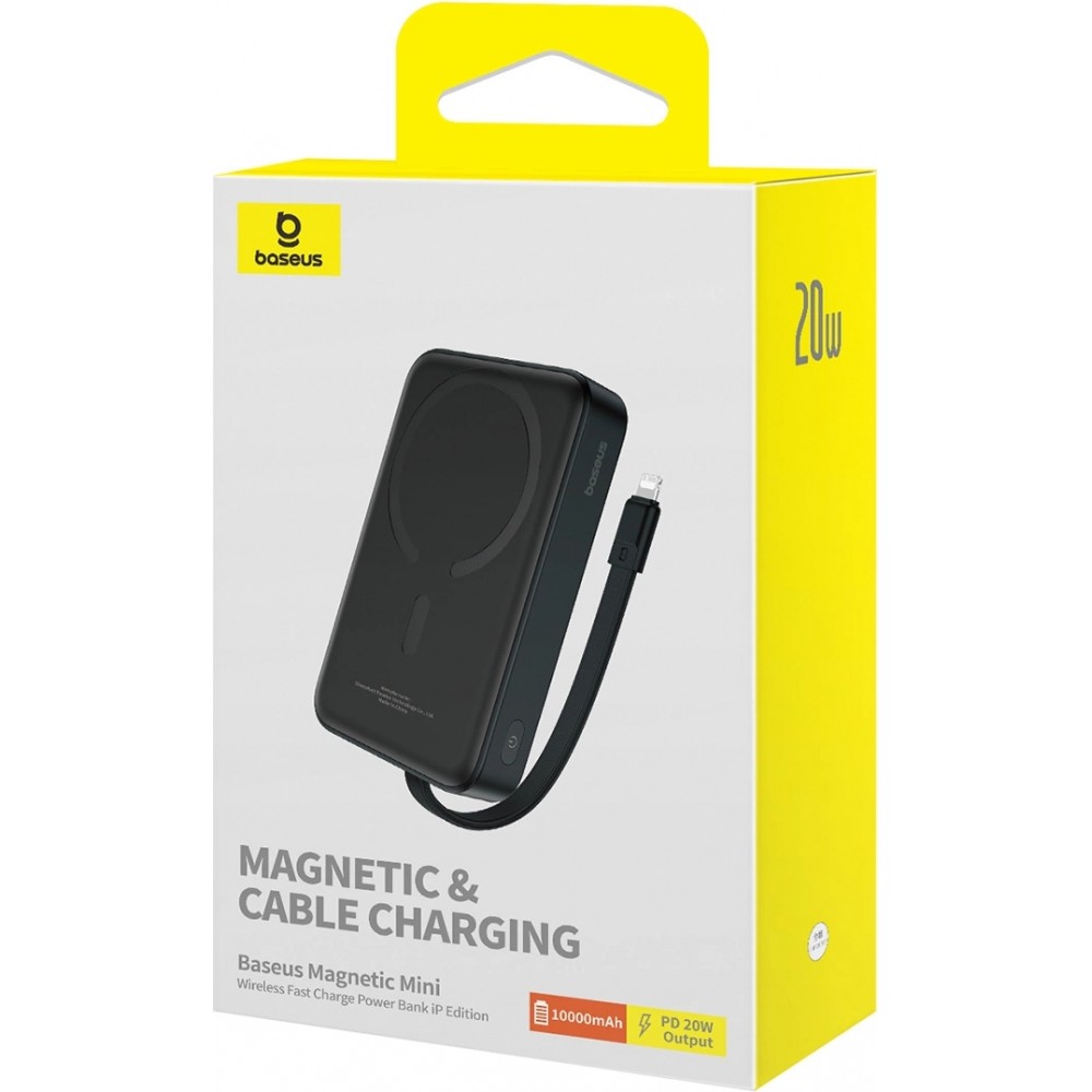 Baseus Magnetische Powerbank 10000mAh 20W mit integriertem Lightning-Kabel und 60W USB-C - Schwarz