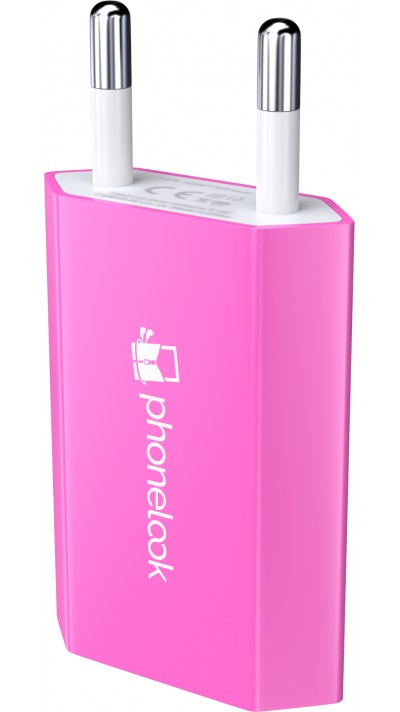 Standard CH Netz-Ladestecker USB-A Adapter 5W mit Logo PhoneLook - Dunkelrosa