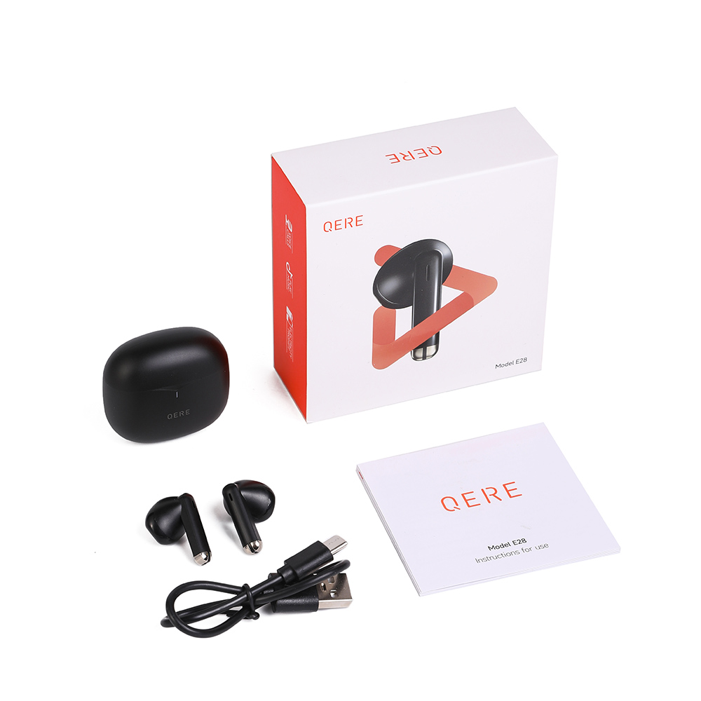 QERE E28 Kabellose Bluetooth 5.3 Kopfhörer In-Ear HIFI mit Nois cancellation, IPX5 & Touch Control - Schwarz