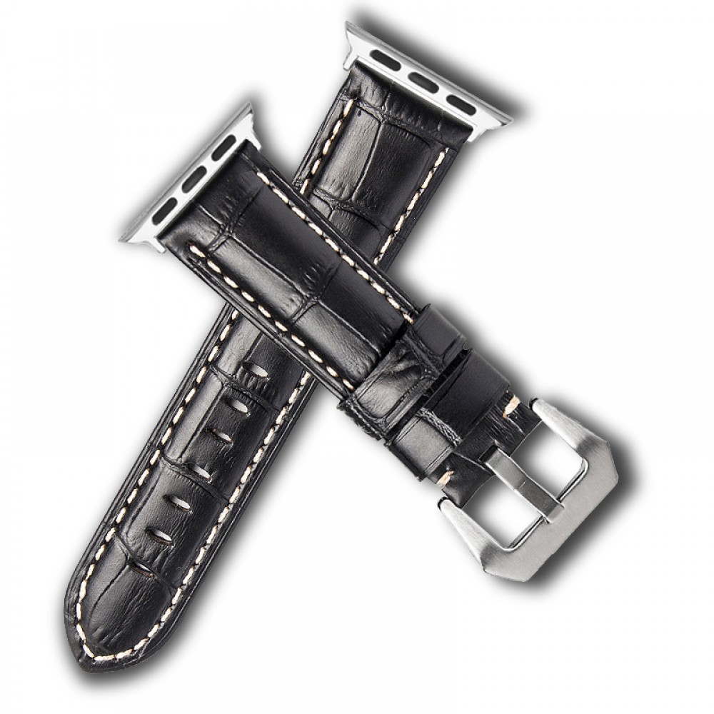 Qialino Armband aus echtleder croco schwarz - Apple Watch 38/40/41/42 mm
