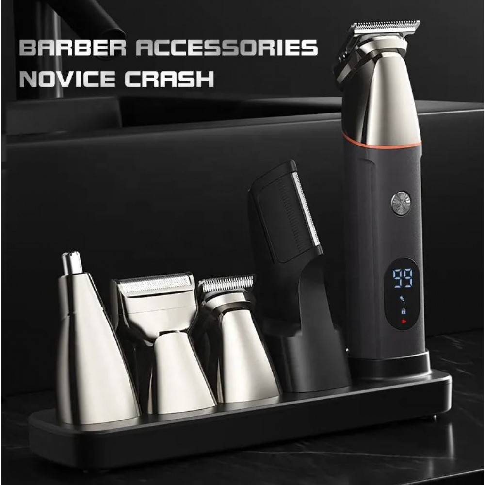 Elektronischer 5 in 1 Rasierapparat magnetisch für Haar, Trimming und Body inkl Standfuss - Schwarz