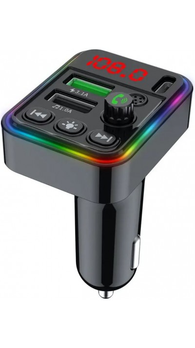 Bluetooth-Empfänger F19 - Auto-Audio-Receiver MP3 Player FM mit Dual-USB und LED - Schwarz
