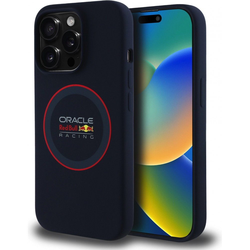 iPhone 14 Pro Case Hülle - Red Bull Racing MagSafe Silikonhülle mit rotem Ring - Marineblau