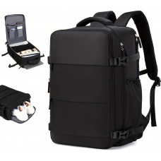Sac à dos de voyage pour avion avec compartiment ordinateur portable et chaussures et port USB - Noir