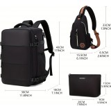 Sac à dos de voyage pour avion avec compartiment ordinateur portable et chaussures et port USB - Noir