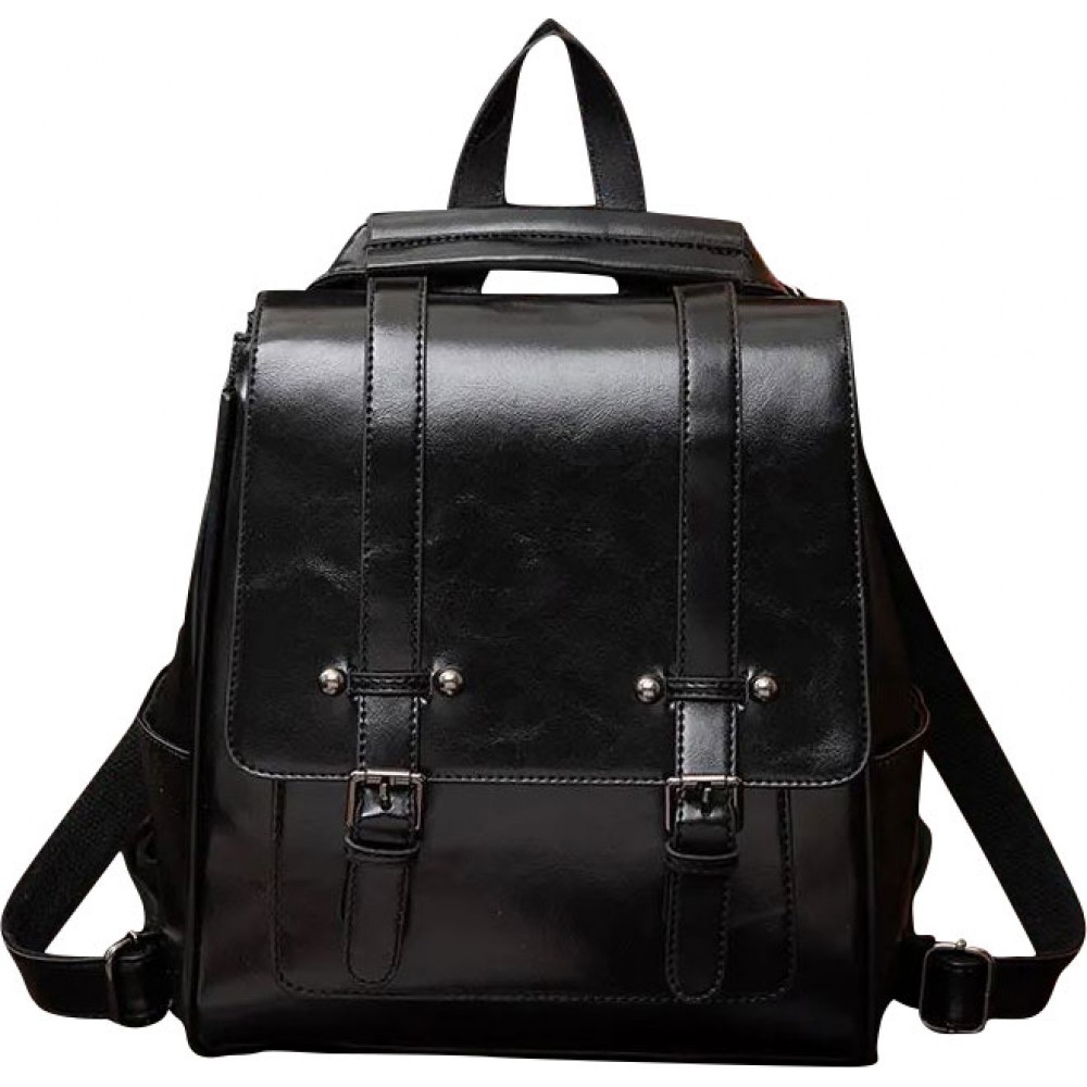 Handtasche / Fashion-Rucksack Retrolook Leder für Tablet, Bücher und Kamera - Schwarz