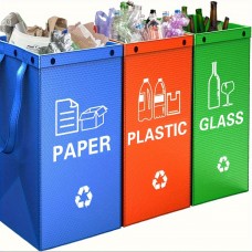 3-in-1 Faltbare M&uuml;lls&auml;cke mit 3 Farben f&uuml;r Abfalltrennung (Papier / Plastik / Glas)