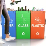 3-in-1 Faltbare M&uuml;lls&auml;cke mit 3 Farben f&uuml;r Abfalltrennung (Papier / Plastik / Glas)