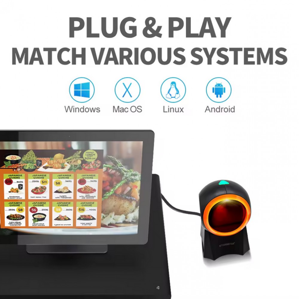Plug & Play EAN + QR-Codes & Datamatrix Barcode-Scanner (1D/2D) mit USB-A-Kabel - Schwarz