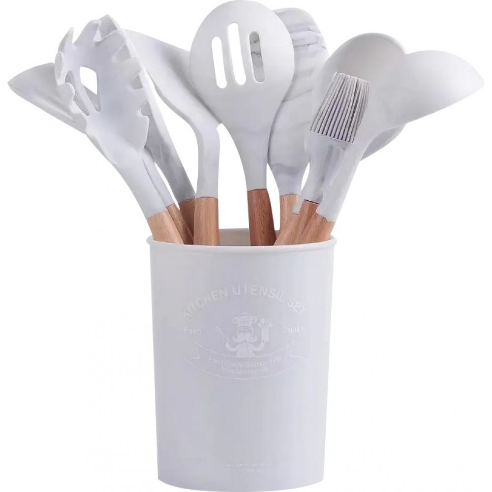Vollständiges Set mit verschiedenen Küchenutensilien Ecofriendly Silikon 11 Stück - Weiss