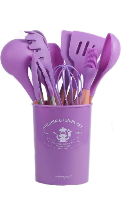 Vollständiges Set mit verschiedenen Küchenutensilien Ecofriendly Silikon 11 Stück - Violett