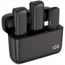 Set aus 2 Lavalier-Krawattenmikrofonen Professional Wireless Bluetooth 5.3 mit USB-C-Empfänger & Ladeetui - Schwarz