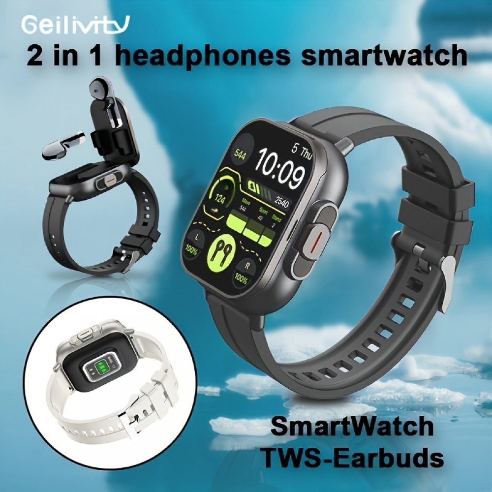 GeiLiVity TWS Ohrhörer Smartwatch Sport Tracker Musikspiel Nachrichtenanzeige USB Aufladung